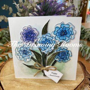 Blue Flowers Happy Anniversary Card