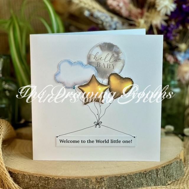 New Baby Balloons Card in Gold