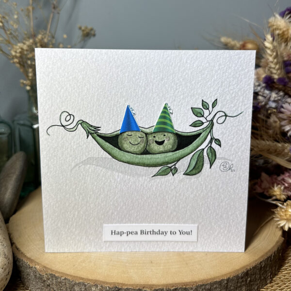 Hap-pea Blue Hat Birthday Card