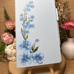 A5 Lined Notebook Blue Flower on Lilac