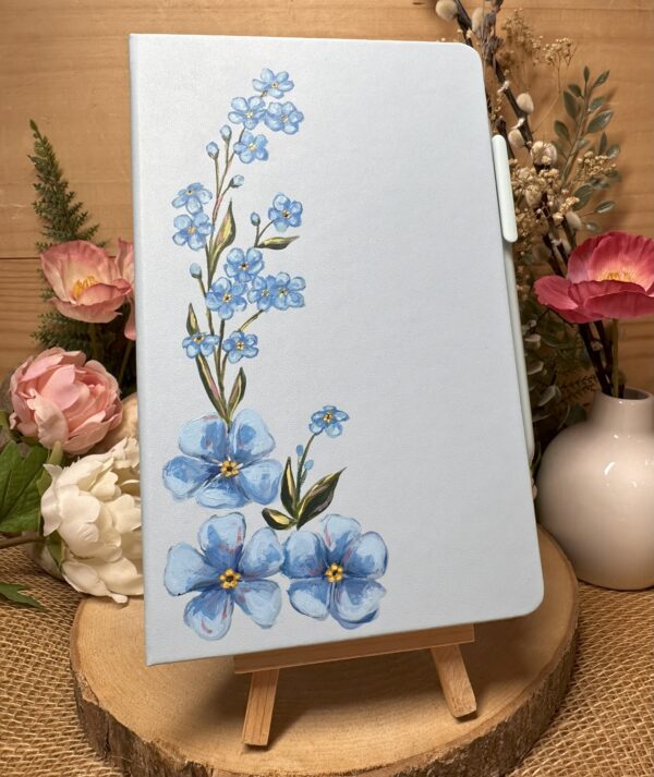 A5 Lined Notebook Blue Flower on Lilac