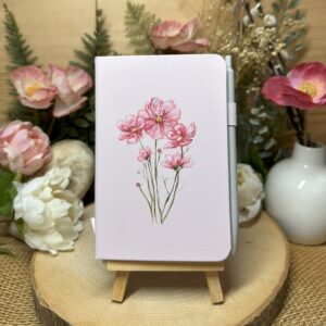 A6 Lined Notebook Pink Flower on Pink